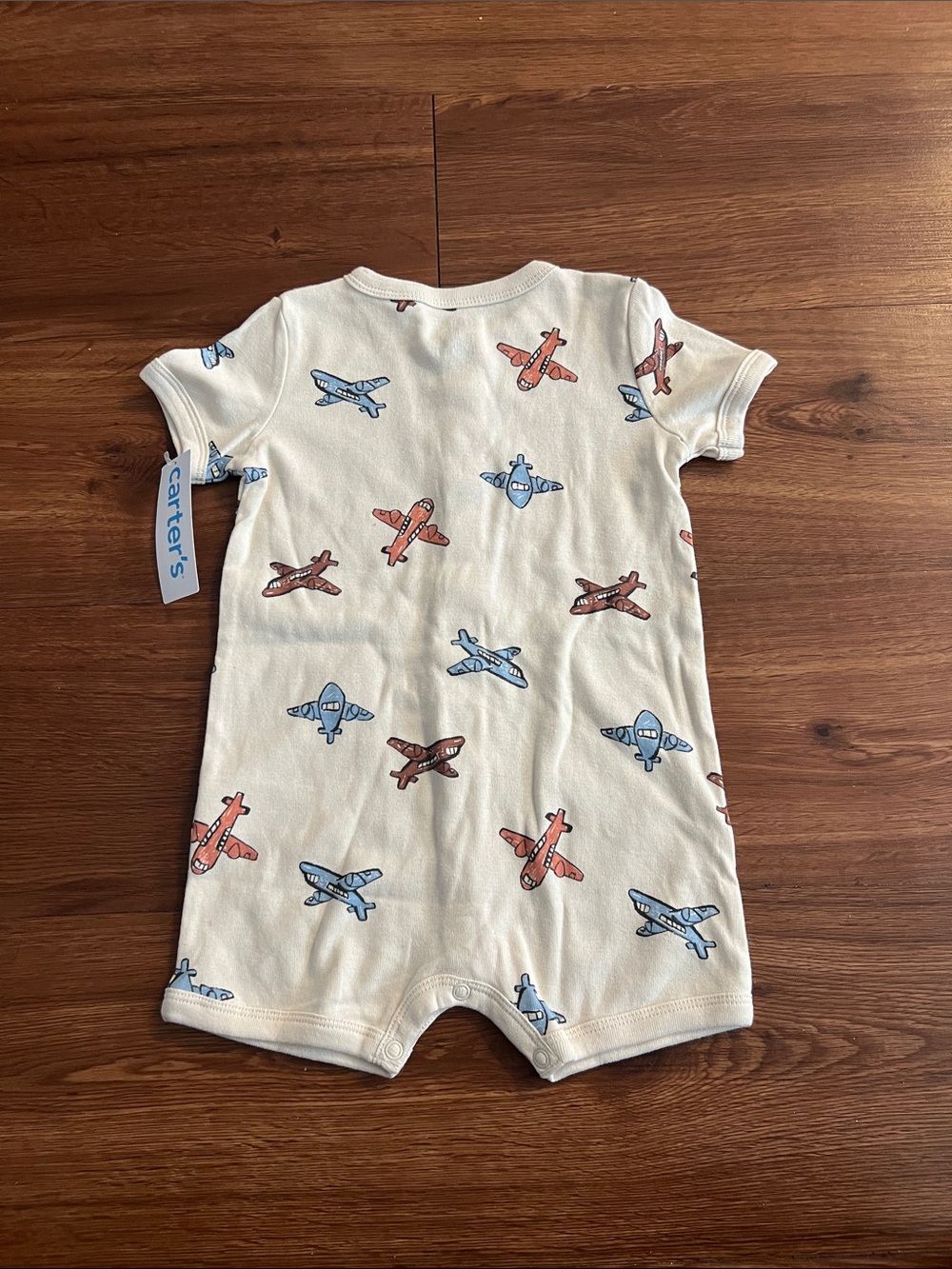 Carter's Cream Short-Sleeve Airplane Print One-Piece - Picture 2 of 2